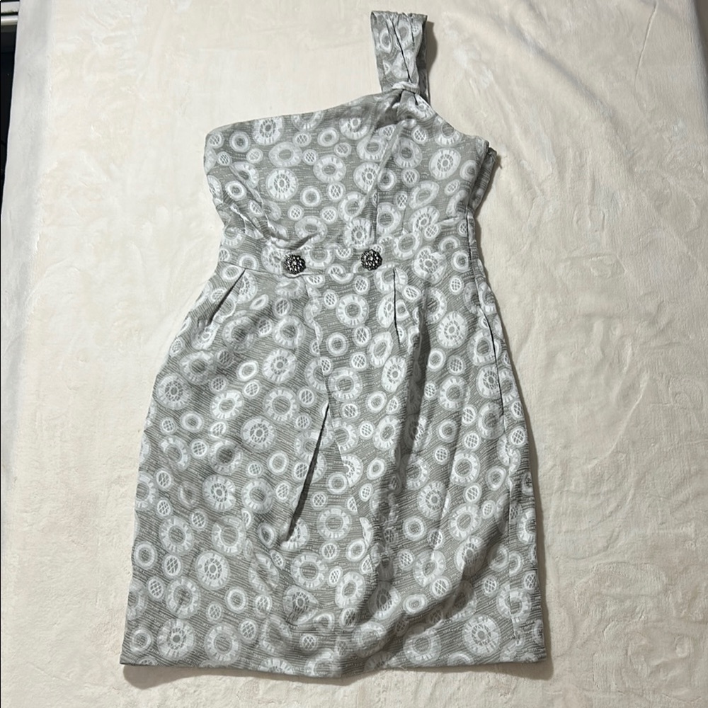 Moulinette Soeurs/ Anthropologie Gray Asymmetrical Pleated Cocktail Dress